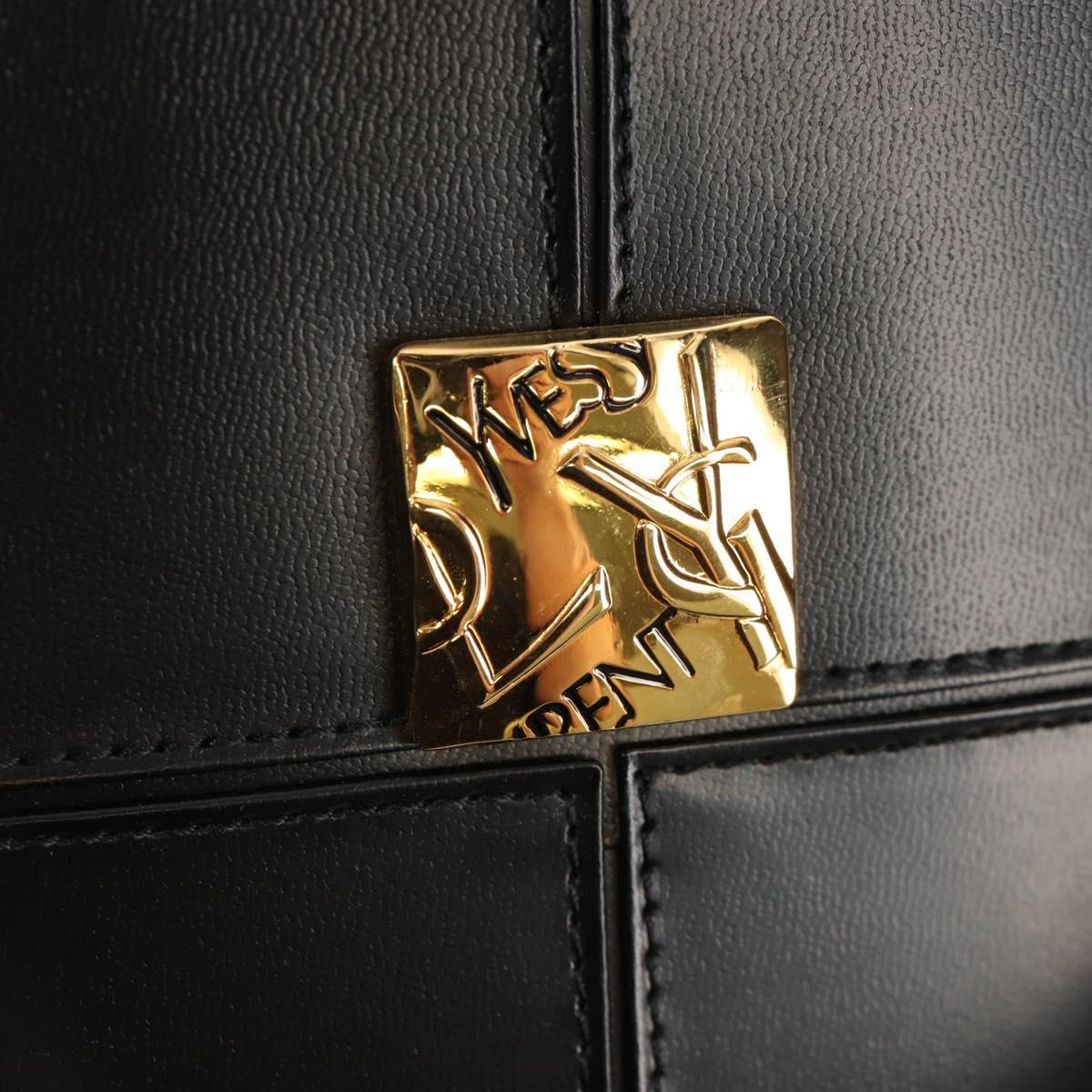 SAINT LAURENT Hand Bag Leather Gold Black Auth 148653V