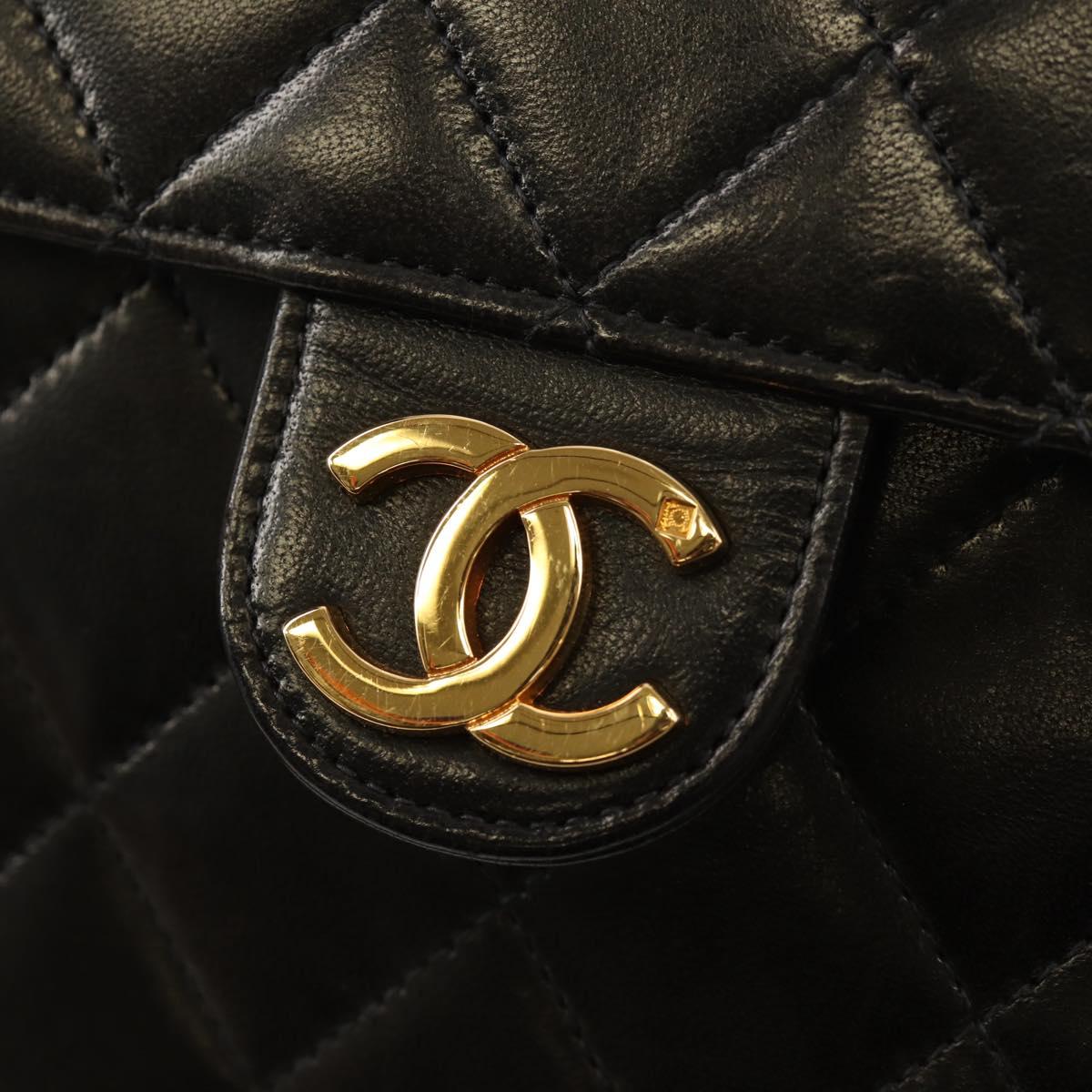 CHANEL Chain Shoulder Bag Lamb Skin Black Gold CC Auth 148654AM