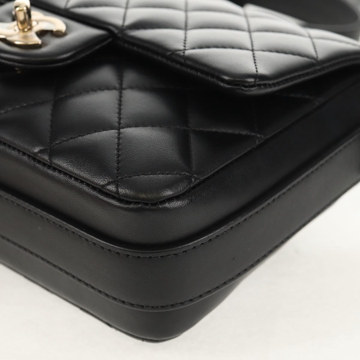 CHANEL Shoulder Bag Lamb Skin Black Gold CC Auth 148655SM