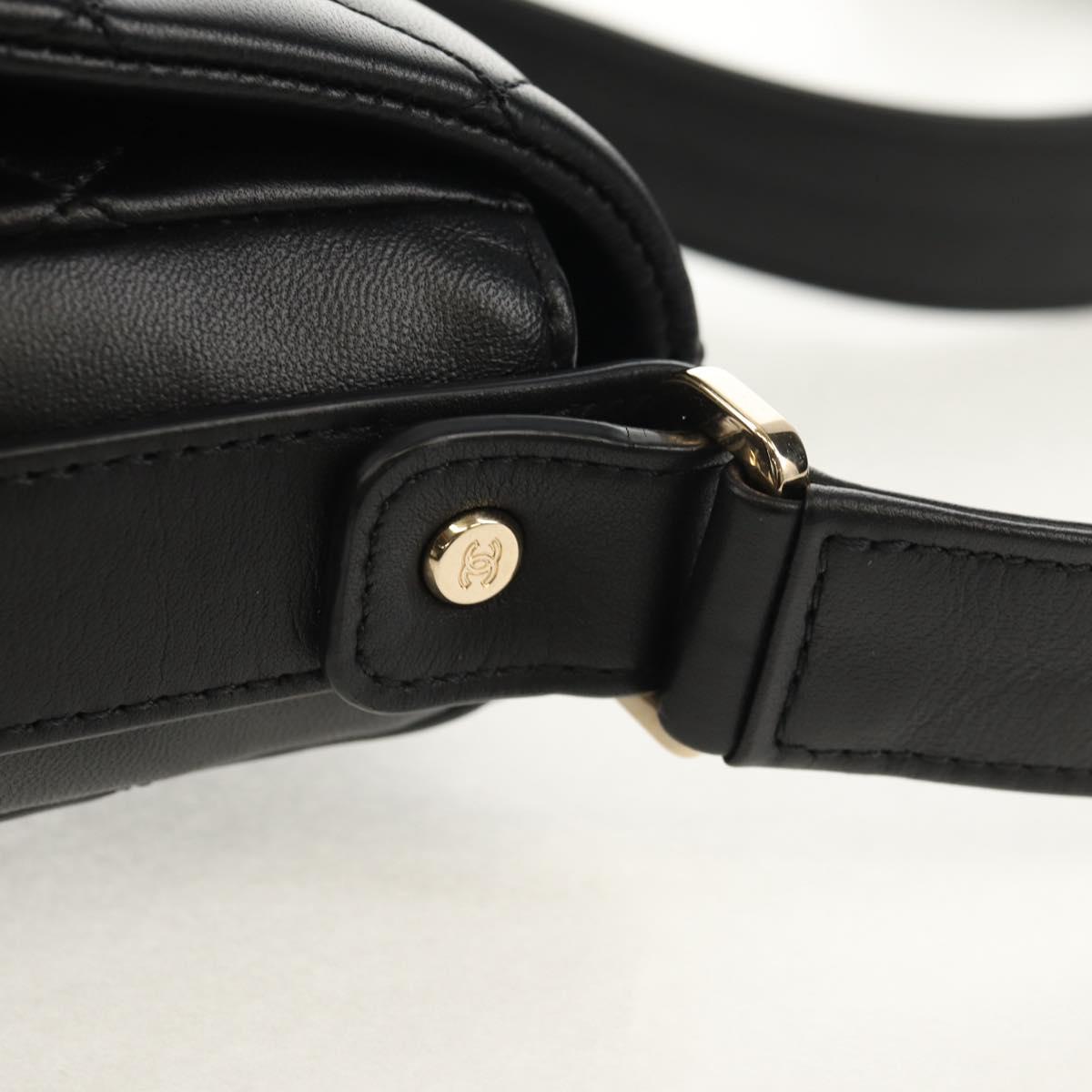 CHANEL Shoulder Bag Lamb Skin Black Gold CC Auth 148655SM