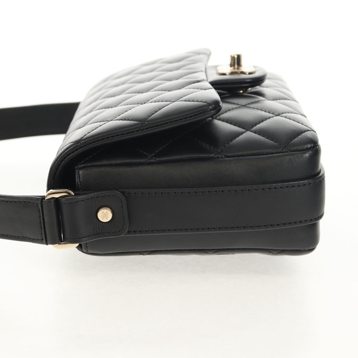 CHANEL Shoulder Bag Lamb Skin Black Gold CC Auth 148655SM