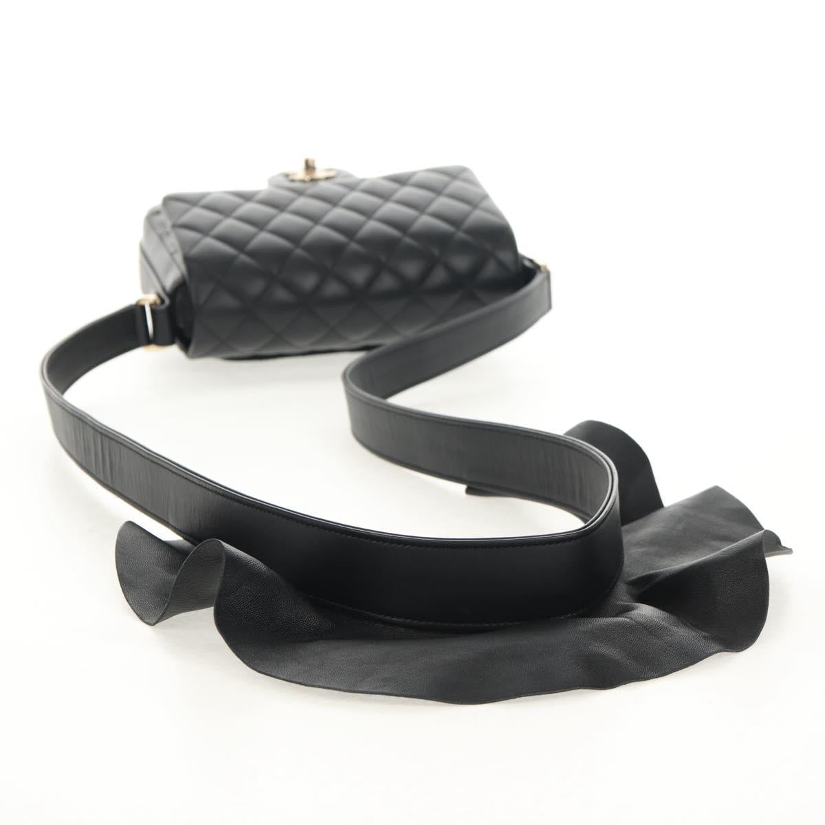 CHANEL Shoulder Bag Lamb Skin Black Gold CC Auth 148655SM