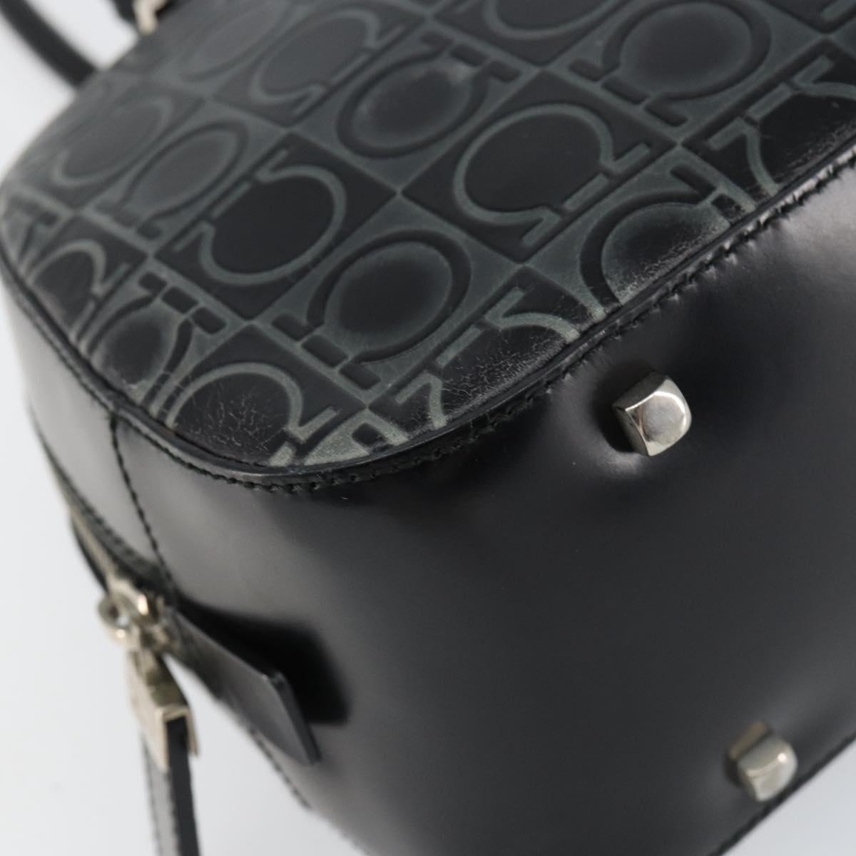 Salvatore Ferragamo Hand Bag Leather Black Silver Auth 148656