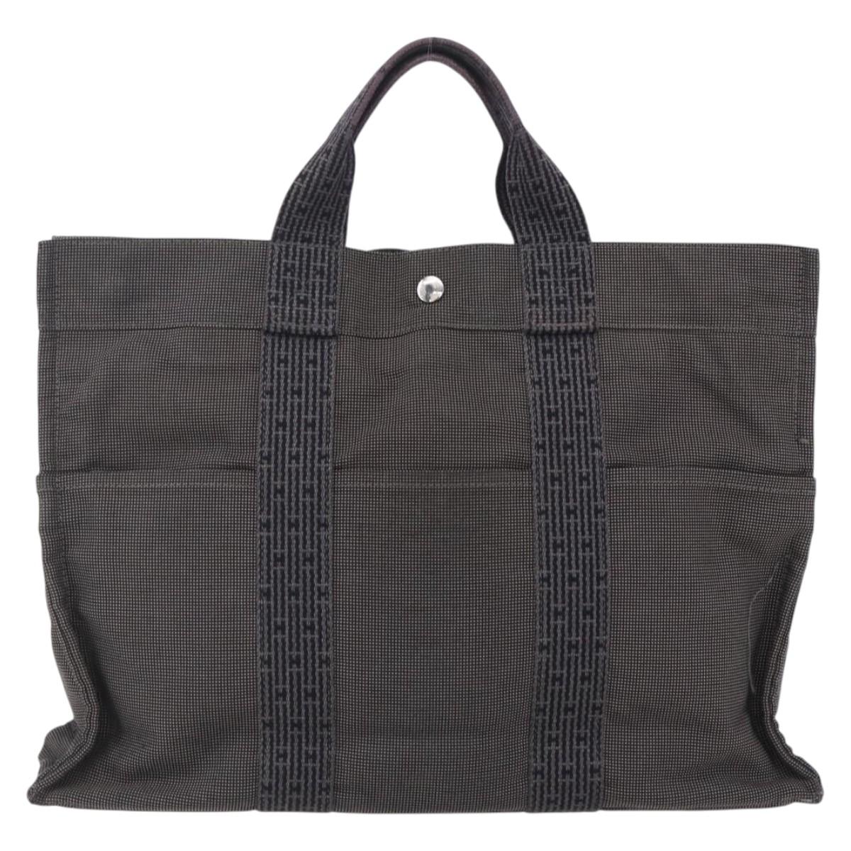 HERMES Her Line Hand Bag MM Canvas Gray Auth 148658