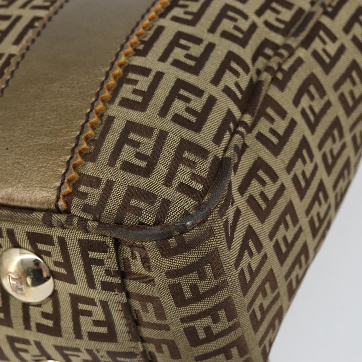 FENDI Zucchino Canvas Hand Bag Beige Black gold Auth 148659