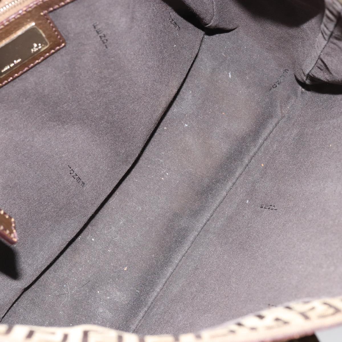 FENDI Zucchino Canvas Hand Bag Beige Black gold Auth 148659