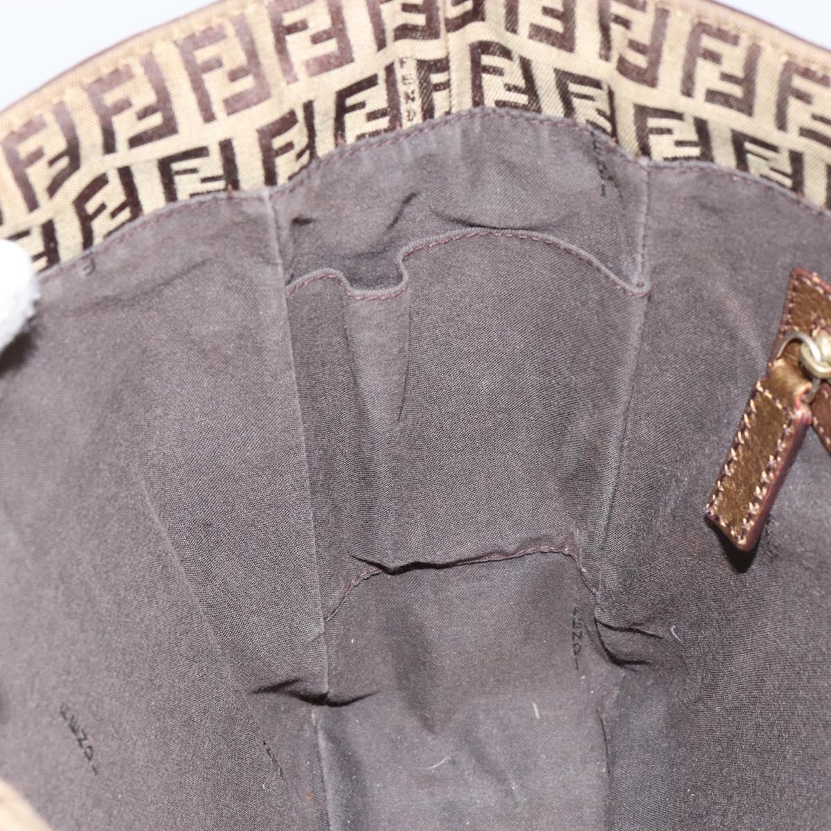 FENDI Zucchino Canvas Hand Bag Beige Black gold Auth 148659