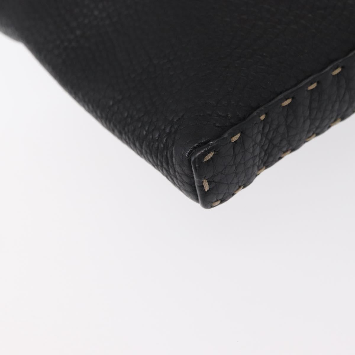 FENDI Shoulder Bag Leather Black Silver Auth 148664