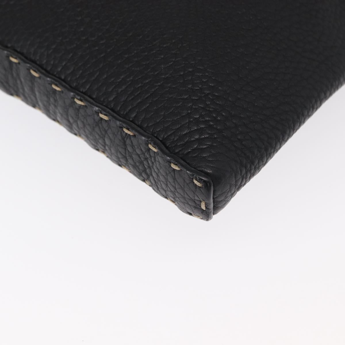 FENDI Shoulder Bag Leather Black Silver Auth 148664