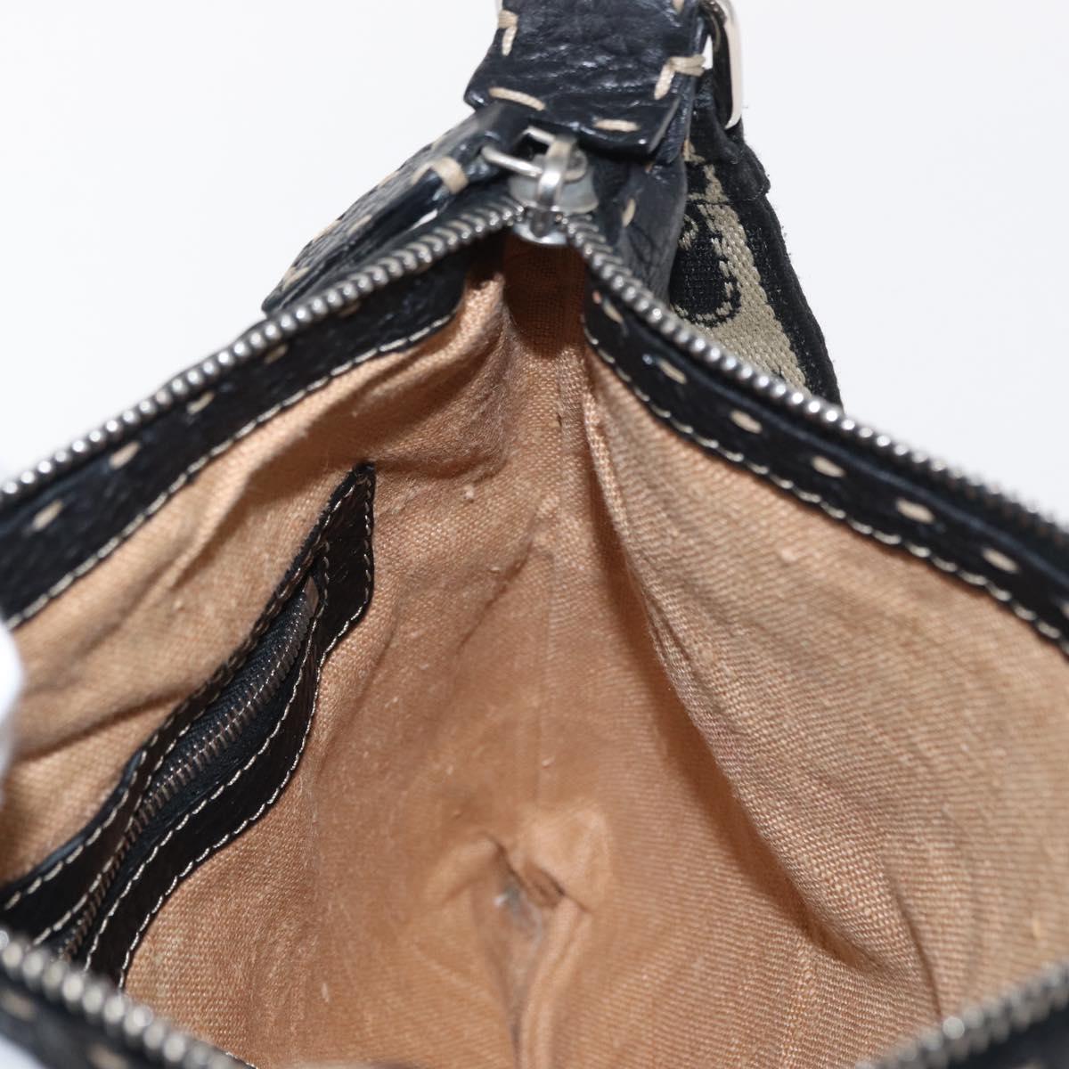 FENDI Shoulder Bag Leather Black Silver Auth 148664