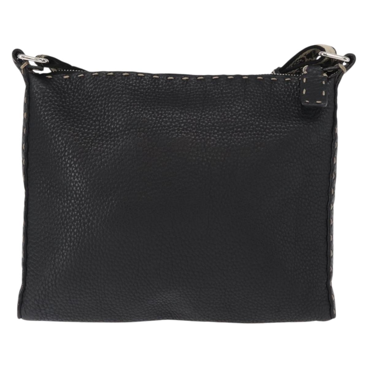FENDI Shoulder Bag Leather Black Silver Auth 148664