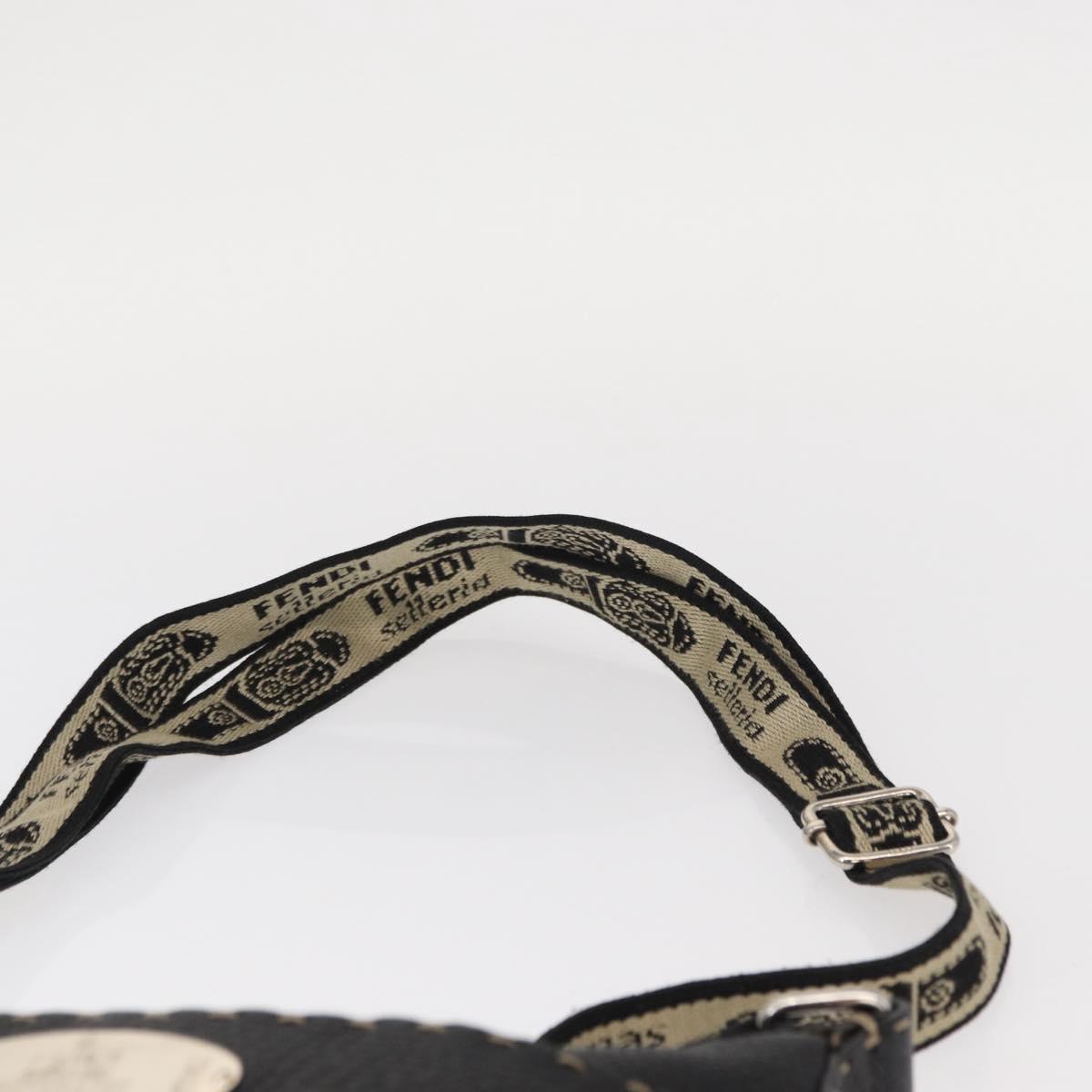 FENDI Shoulder Bag Leather Black Silver Auth 148664