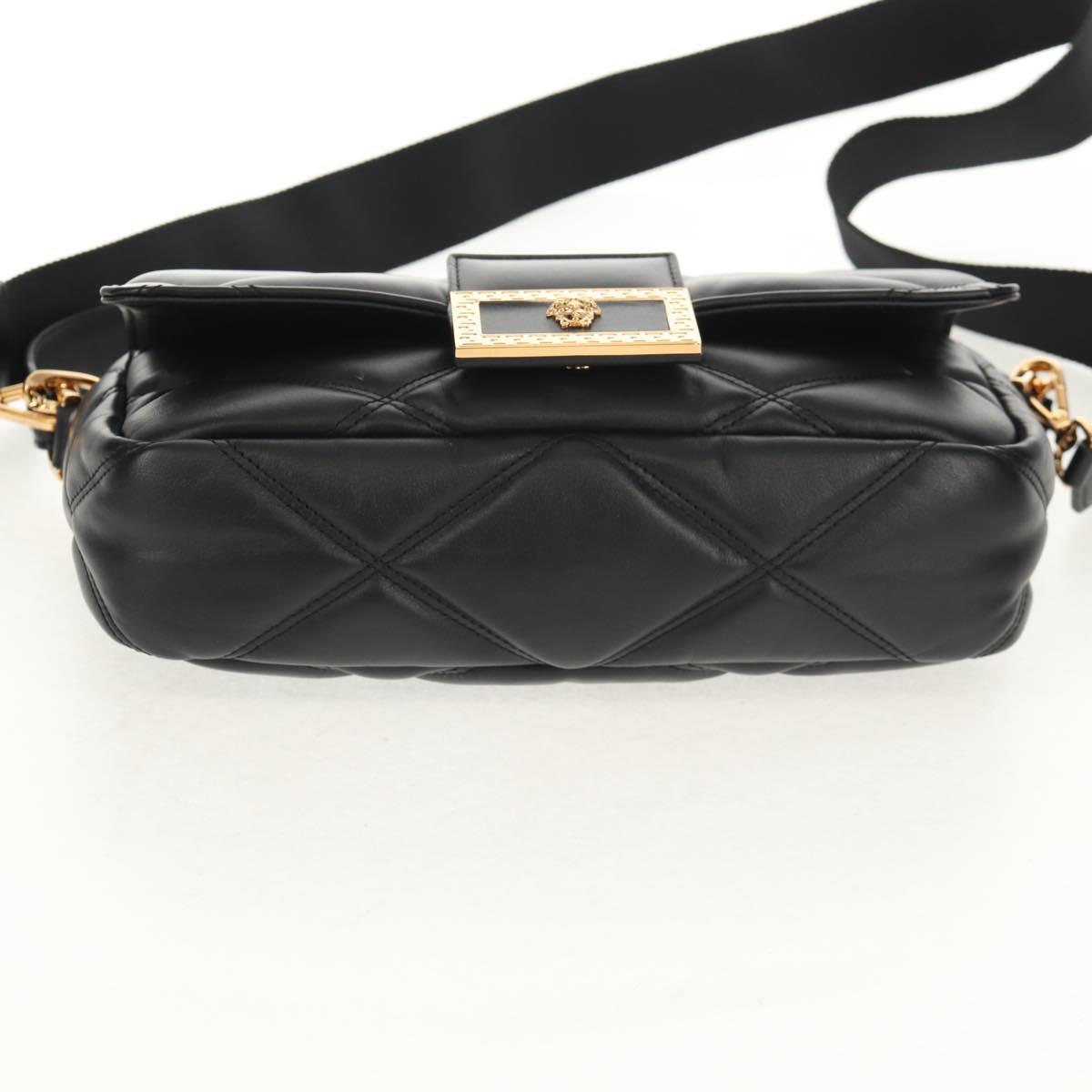 VERSACE Shoulder Bag Leather Black Gold Auth 148667V
