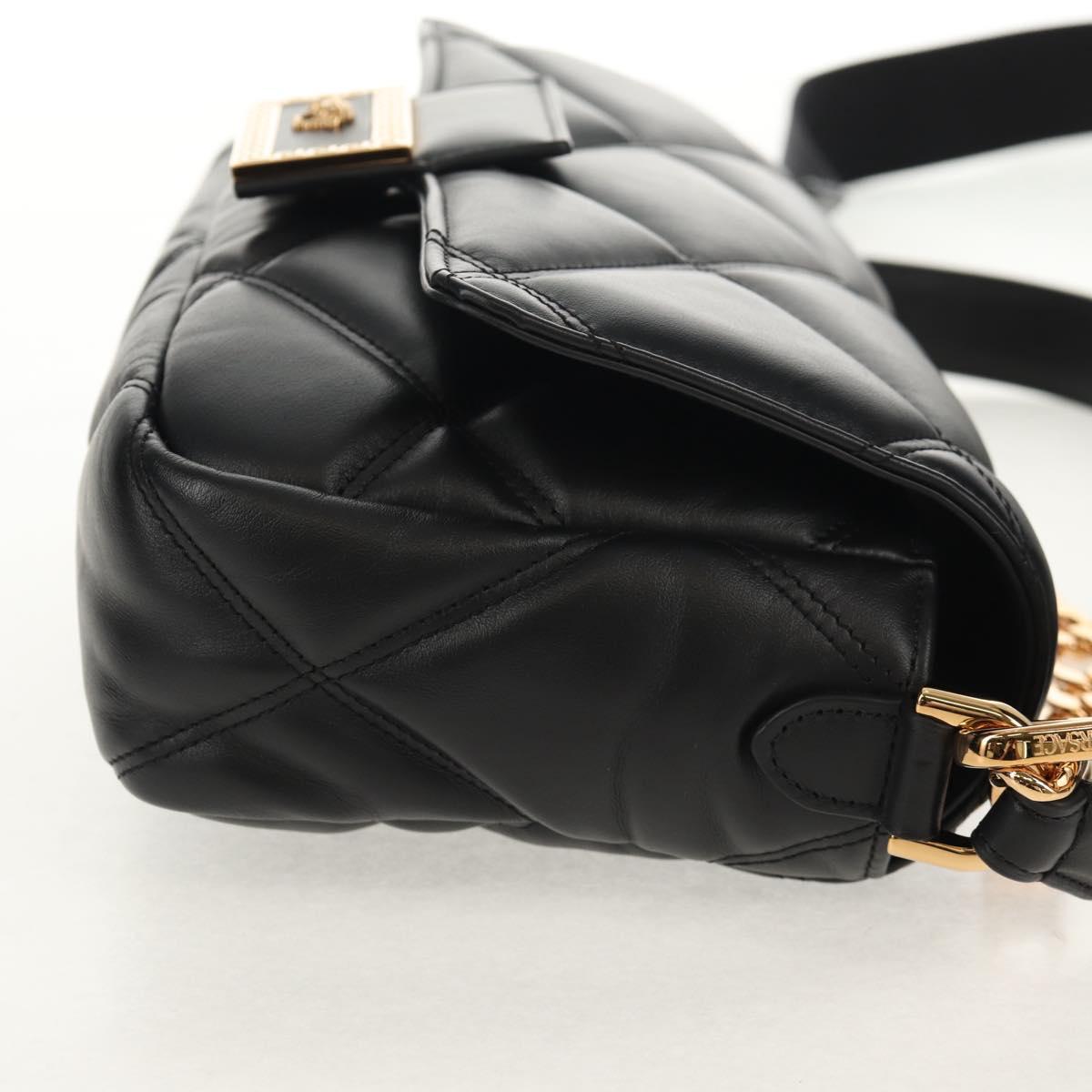 VERSACE Shoulder Bag Leather Black Gold Auth 148667V