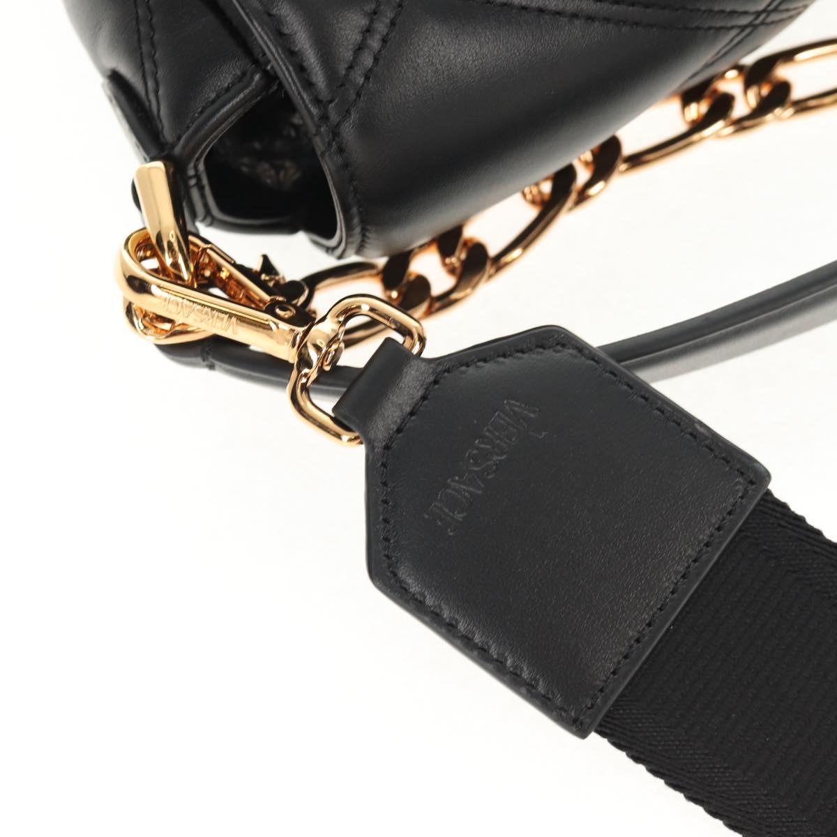 VERSACE Shoulder Bag Leather Black Gold Auth 148667V