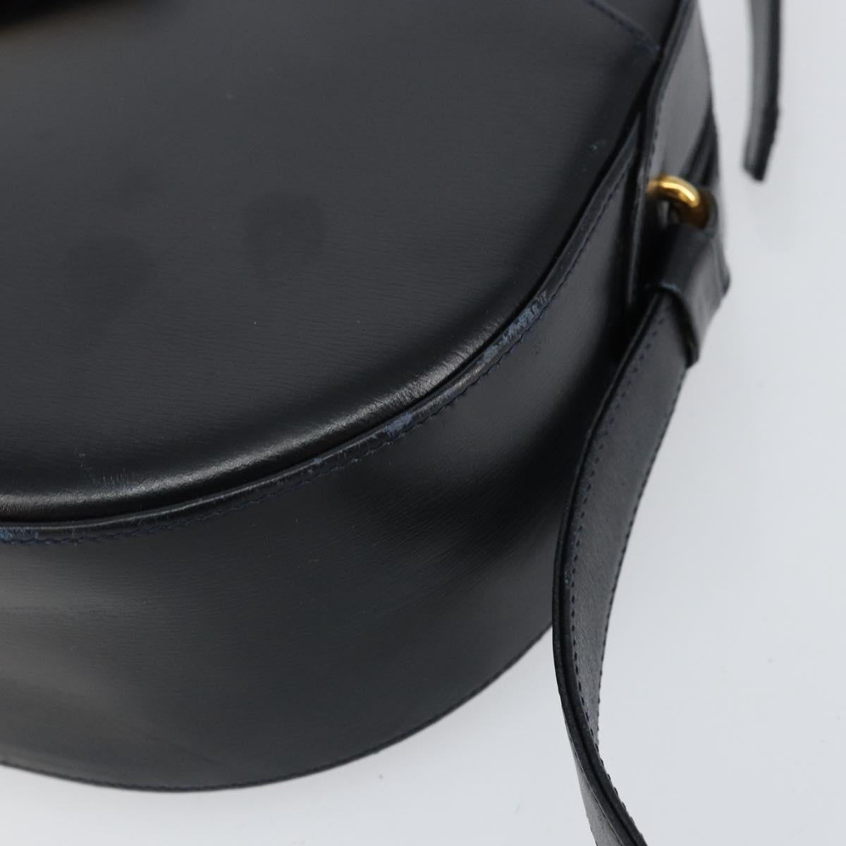 CARTIER Shoulder Bag Leather Black Gold Auth 148672