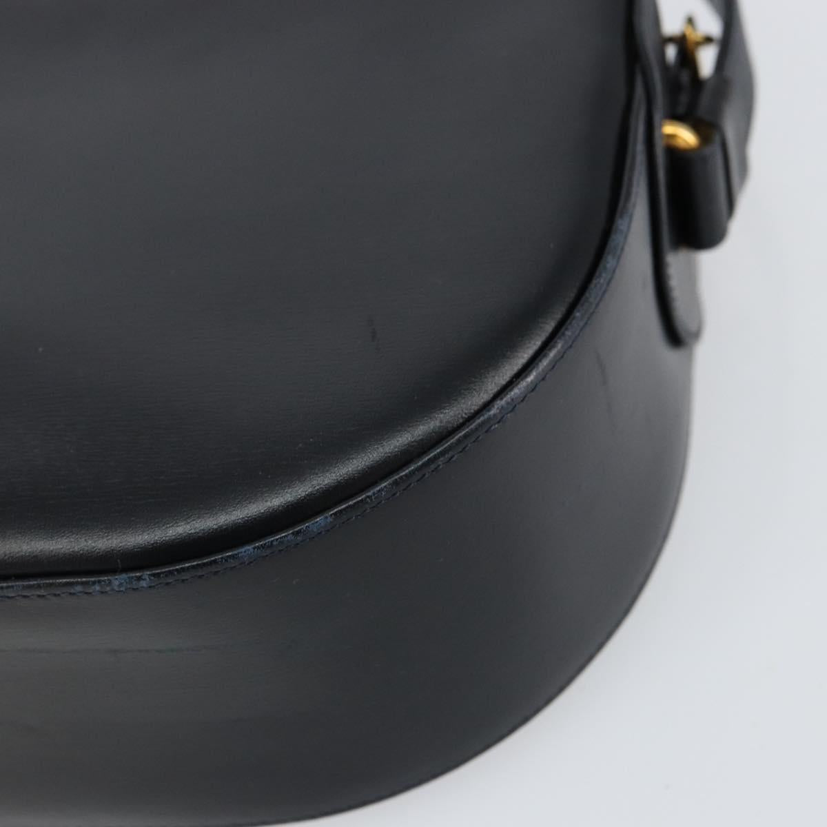 CARTIER Shoulder Bag Leather Black Gold Auth 148672