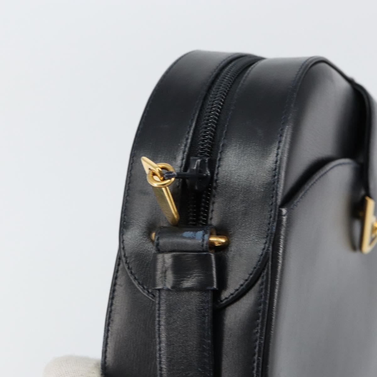 CARTIER Shoulder Bag Leather Black Gold Auth 148672