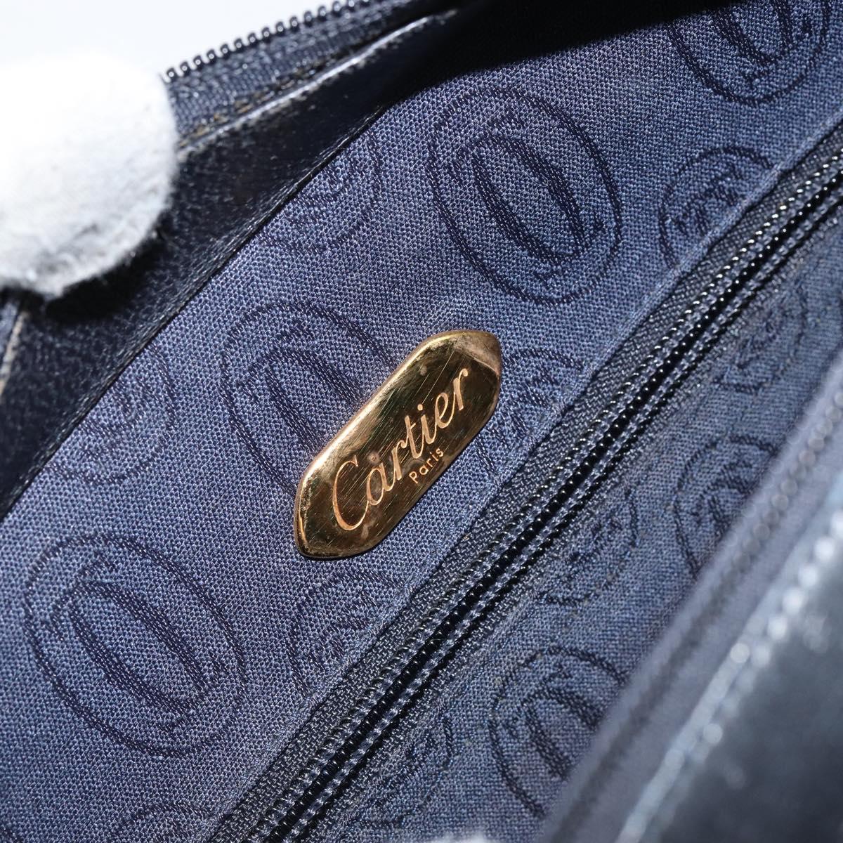 CARTIER Shoulder Bag Leather Black Gold Auth 148672