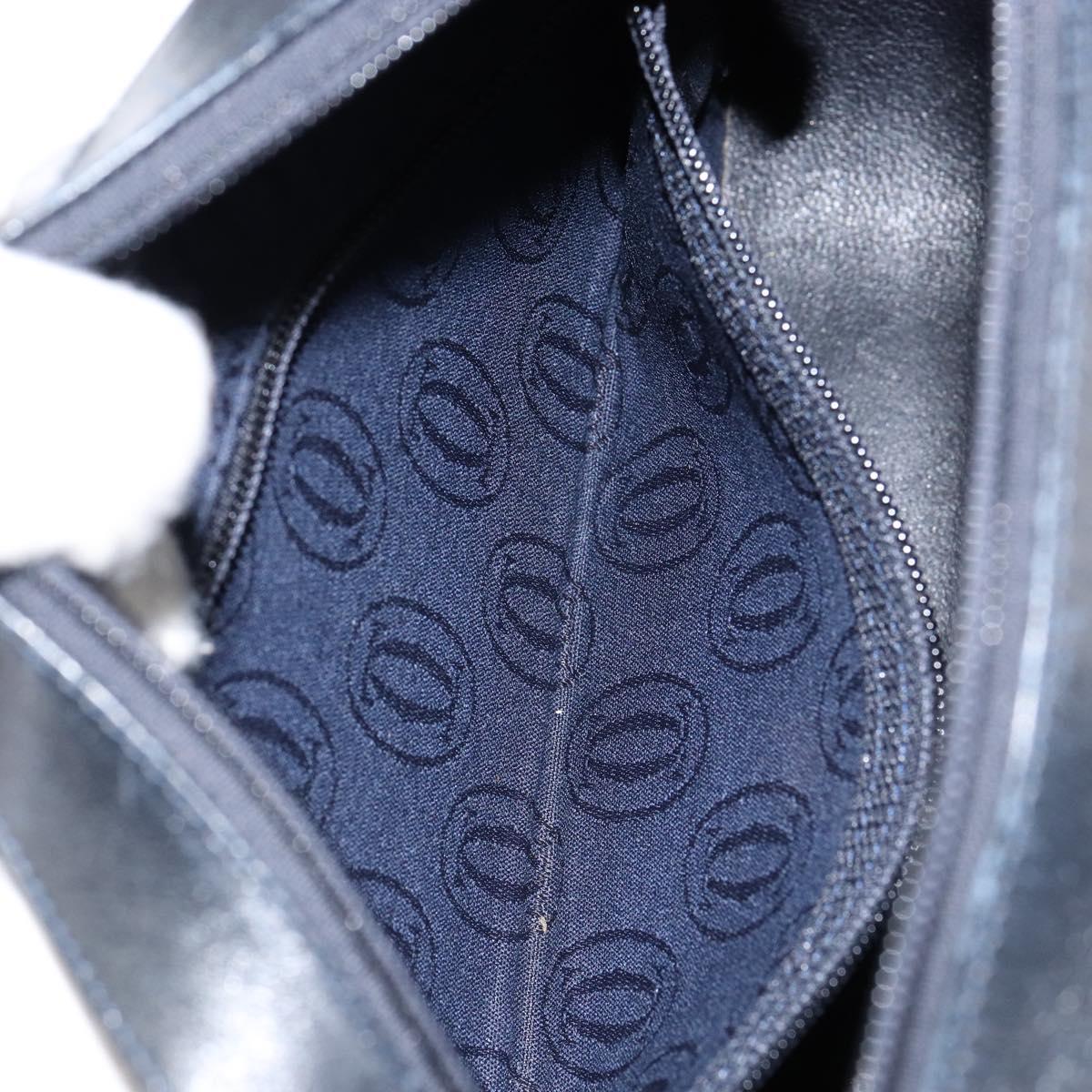 CARTIER Shoulder Bag Leather Black Gold Auth 148672