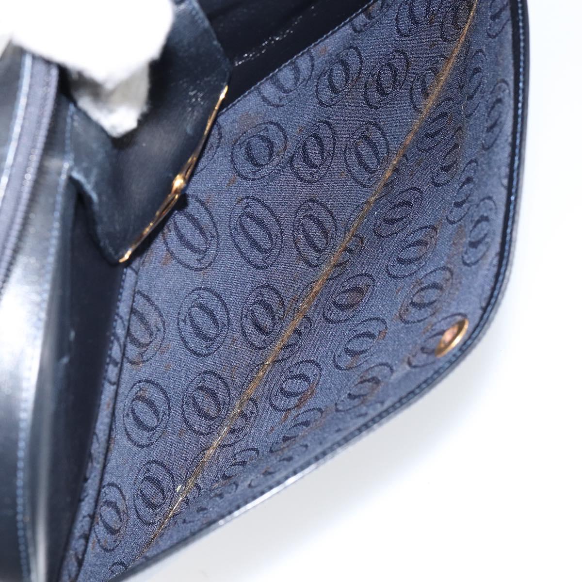 CARTIER Shoulder Bag Leather Black Gold Auth 148672