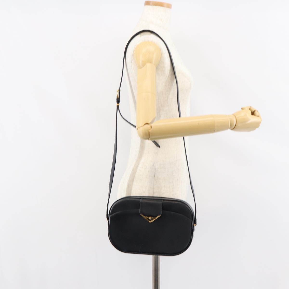 CARTIER Shoulder Bag Leather Black Gold Auth 148672