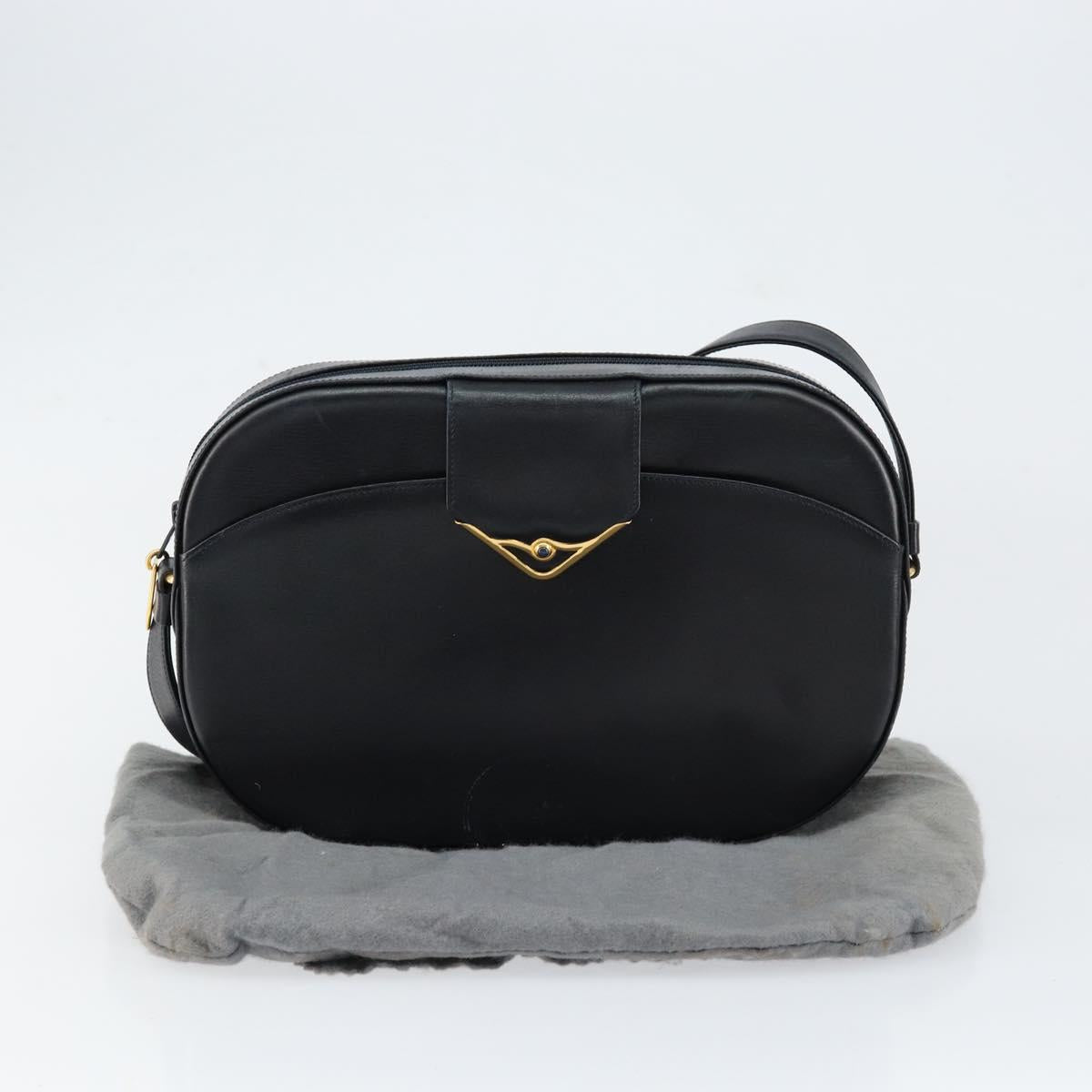 CARTIER Shoulder Bag Leather Black Gold Auth 148672