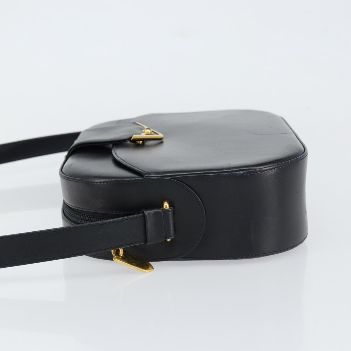 CARTIER Shoulder Bag Leather Black Gold Auth 148672