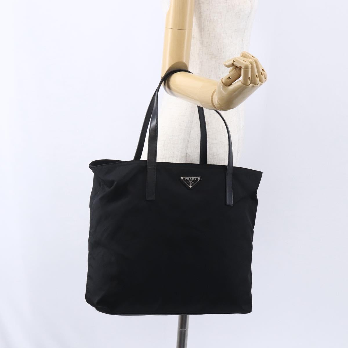 PRADA Semi Shoulder Bag Nylon Black Silver Auth 148673