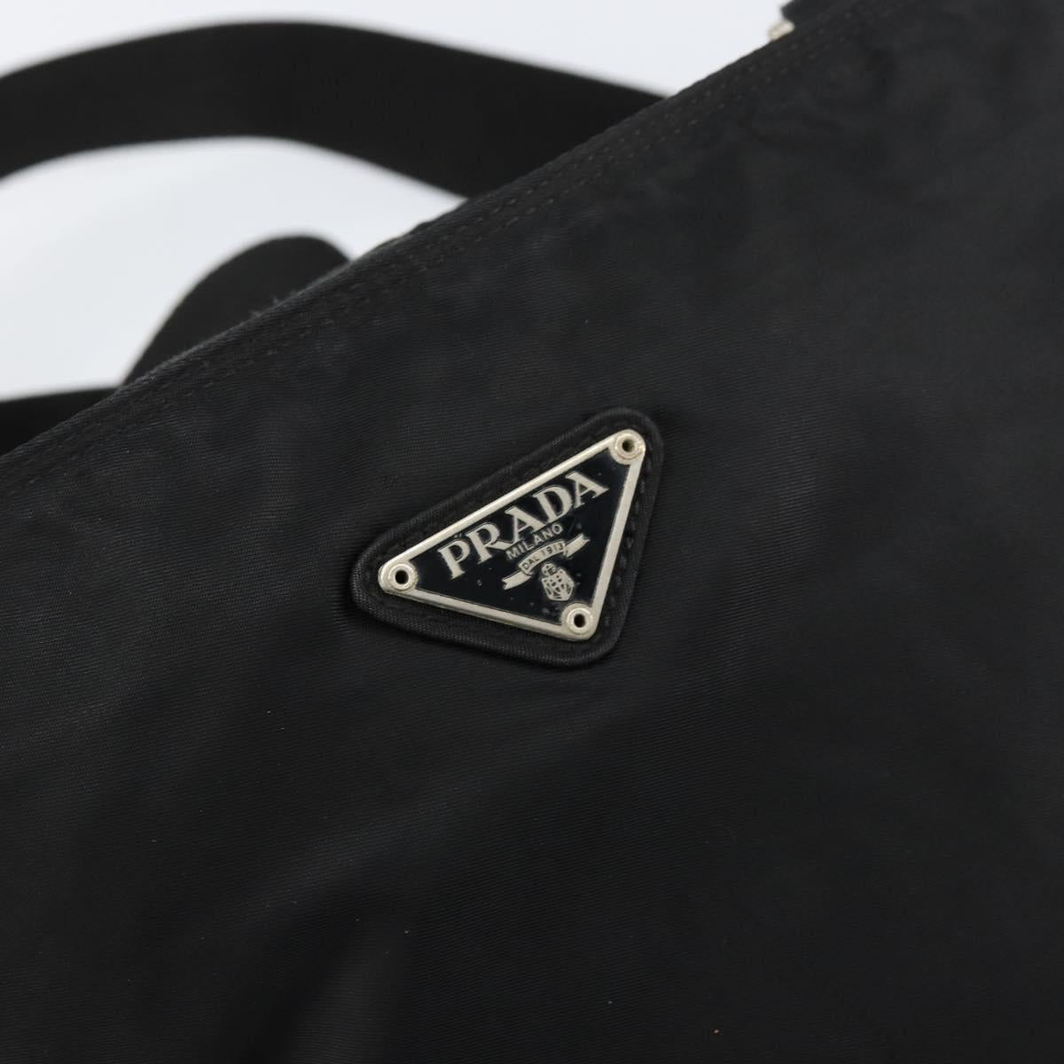 PRADA Shoulder Bag Nylon Black Silver Auth 148676