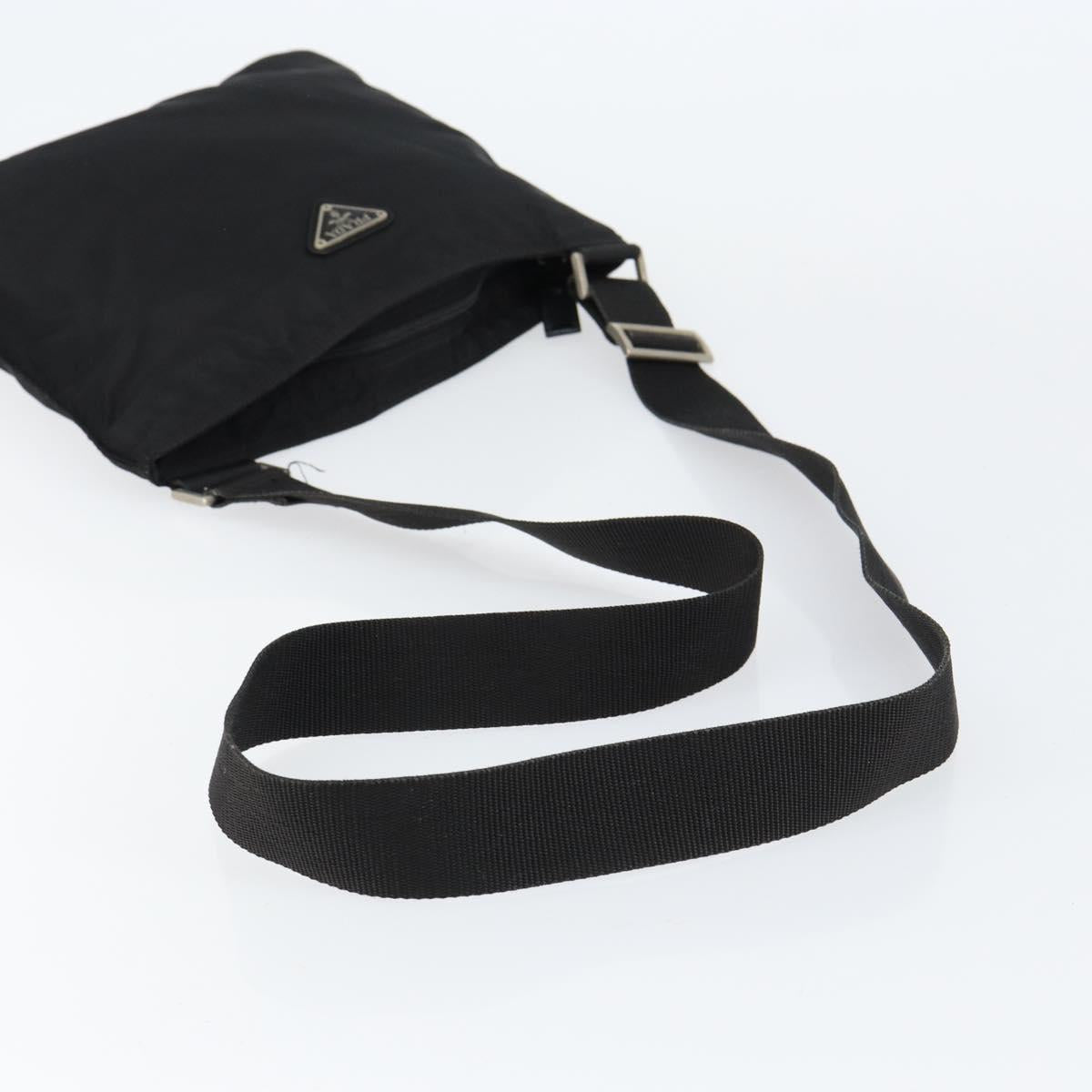 PRADA Shoulder Bag Nylon Black Silver Auth 148676