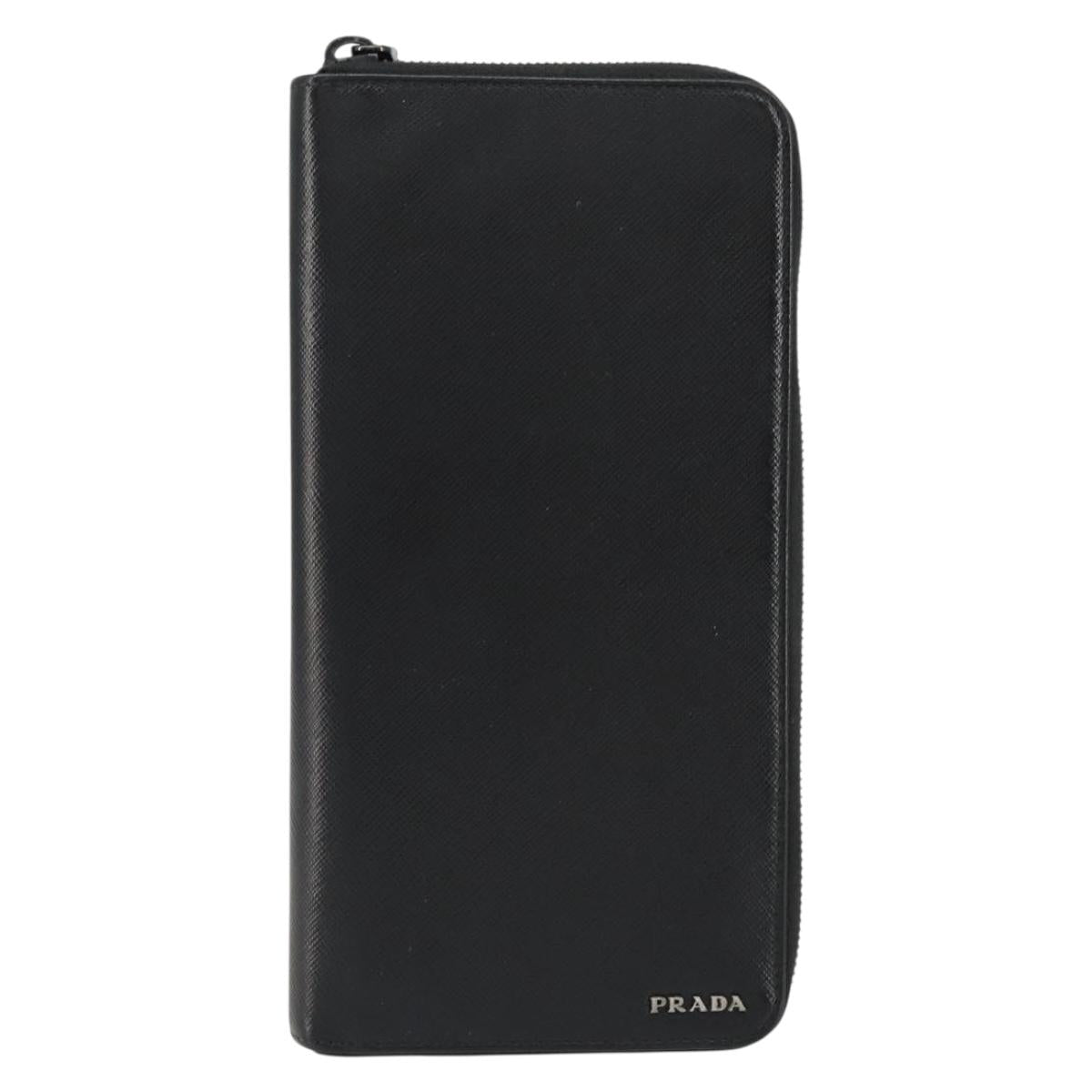 PRADA Round Wallet Safiano leather Black 2ML220 Auth 148677