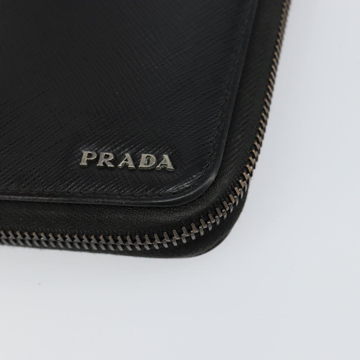 PRADA Round Wallet Safiano leather Black 2ML220 Auth 148677