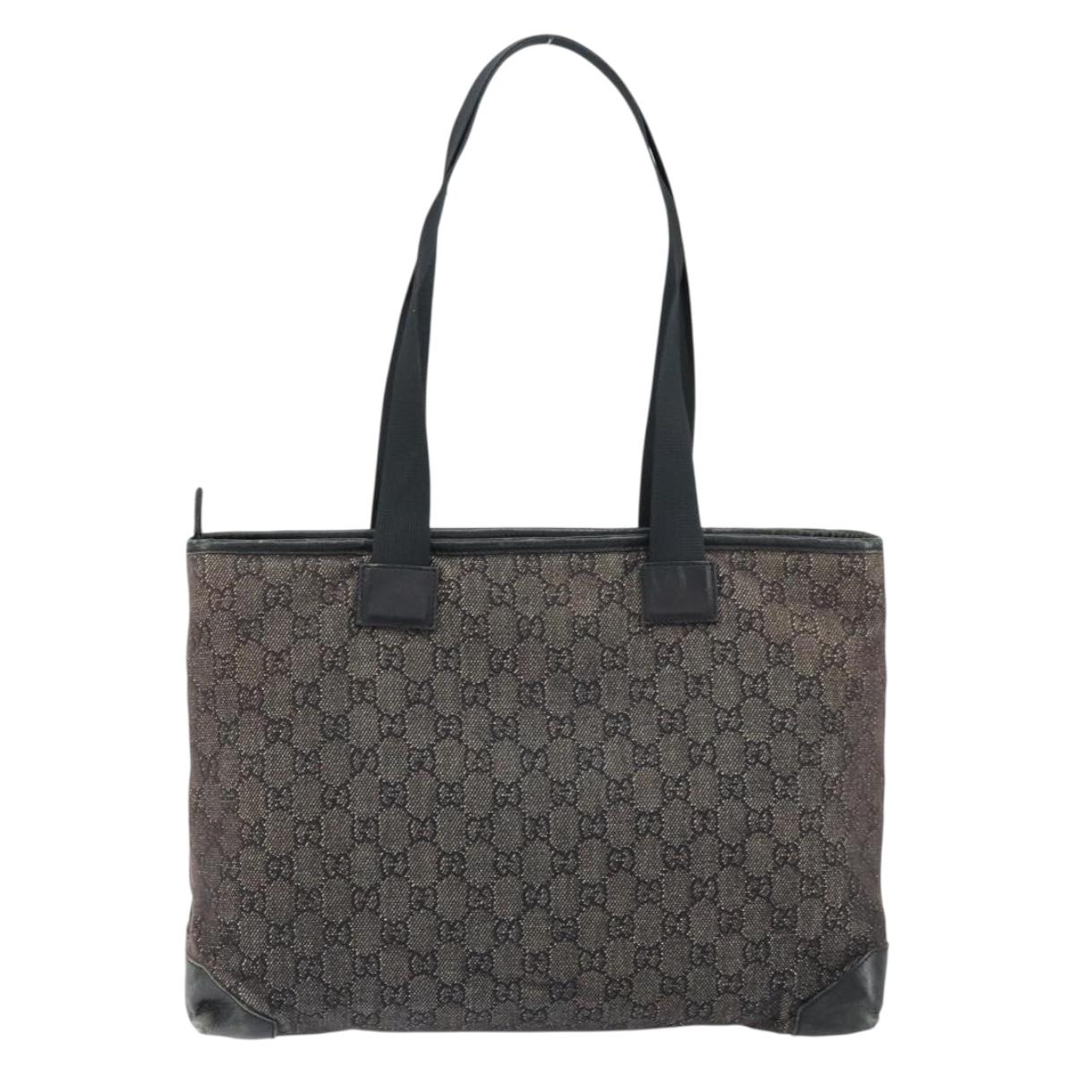 GUCCI GG Canvas Shoulder Bag Black Silver 34339 Auth 148680