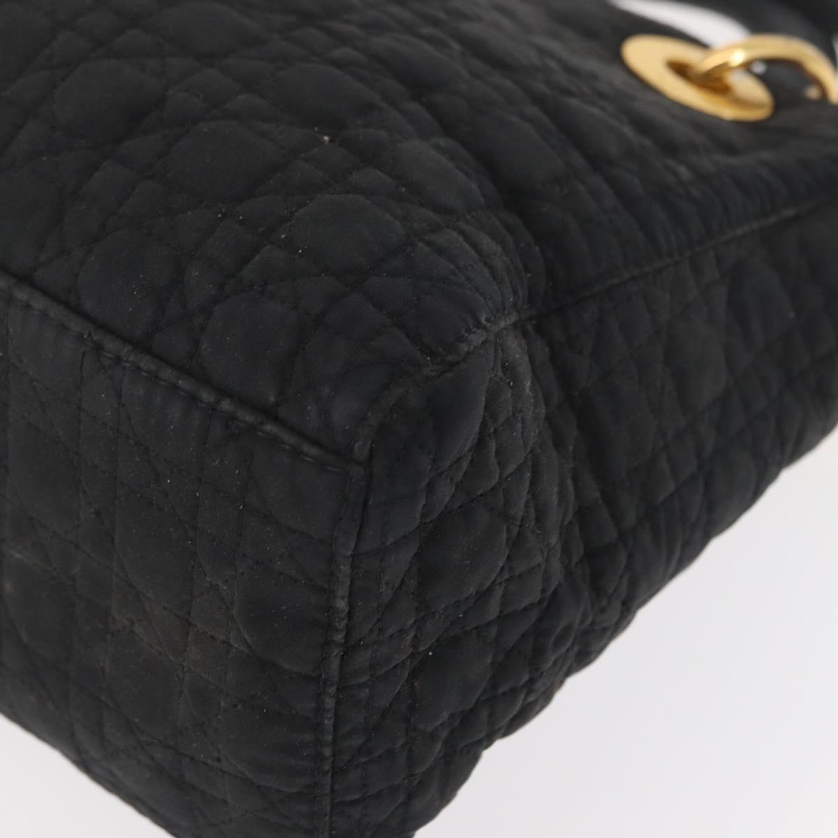 Christian Dior Canage Lady Dior Hand Bag Nylon Black Gold Auth 148681
