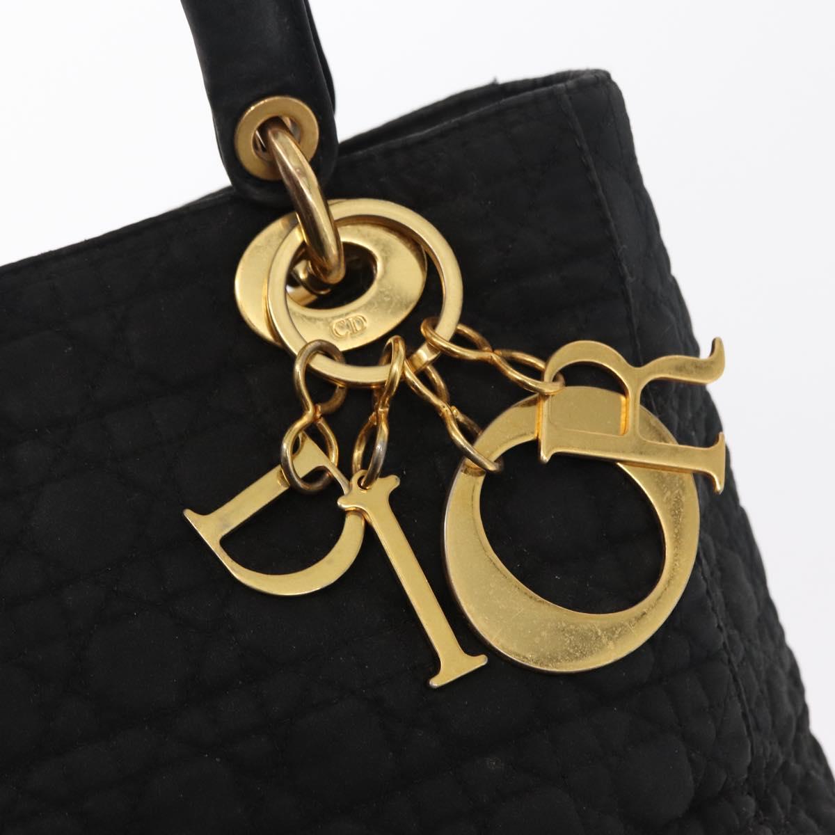 Christian Dior Canage Lady Dior Hand Bag Nylon Black Gold Auth 148681
