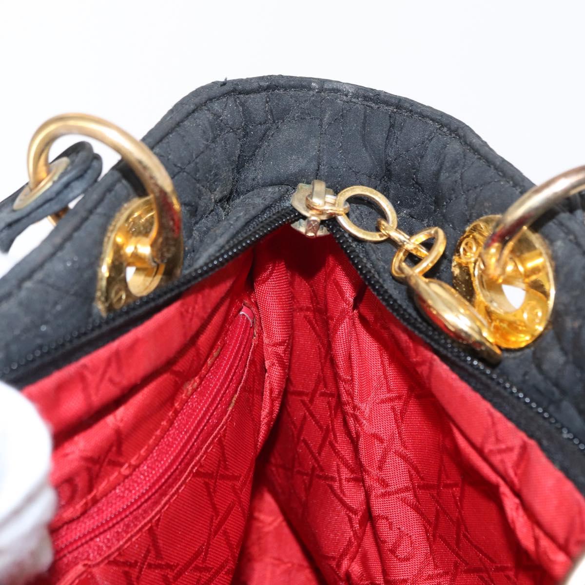 Christian Dior Canage Lady Dior Hand Bag Nylon Black Gold Auth 148681
