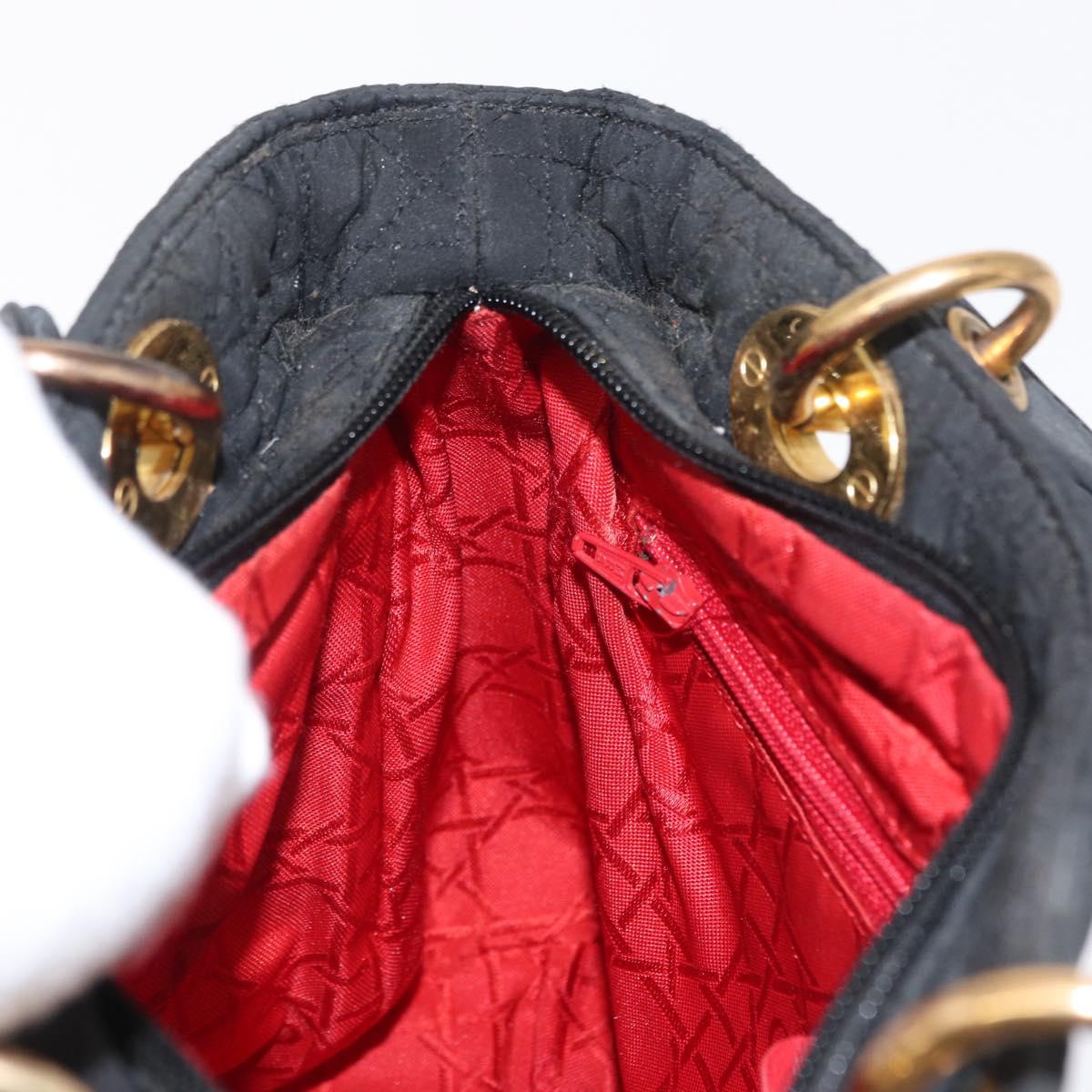 Christian Dior Canage Lady Dior Hand Bag Nylon Black Gold Auth 148681