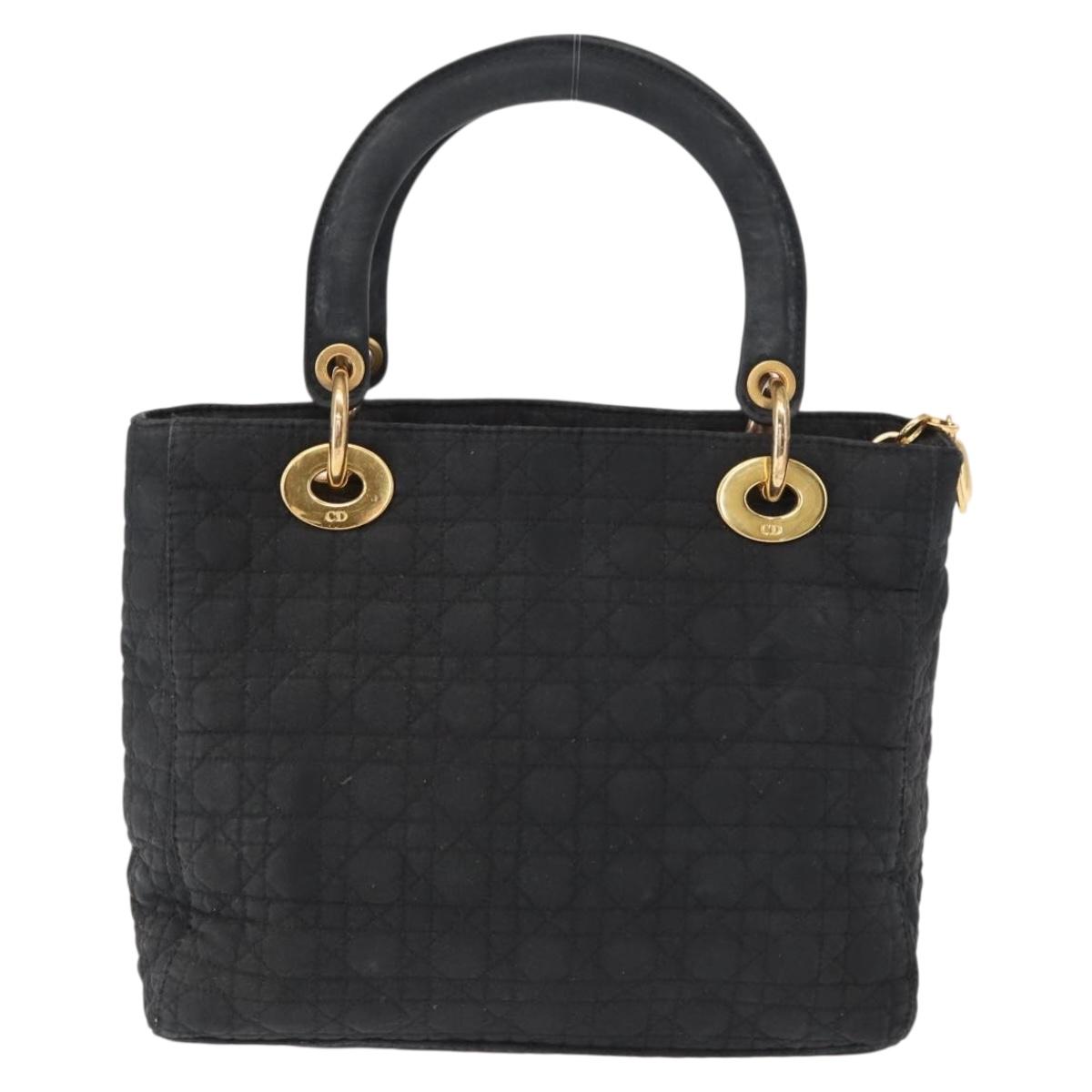 Christian Dior Canage Lady Dior Hand Bag Nylon Black Gold Auth 148681