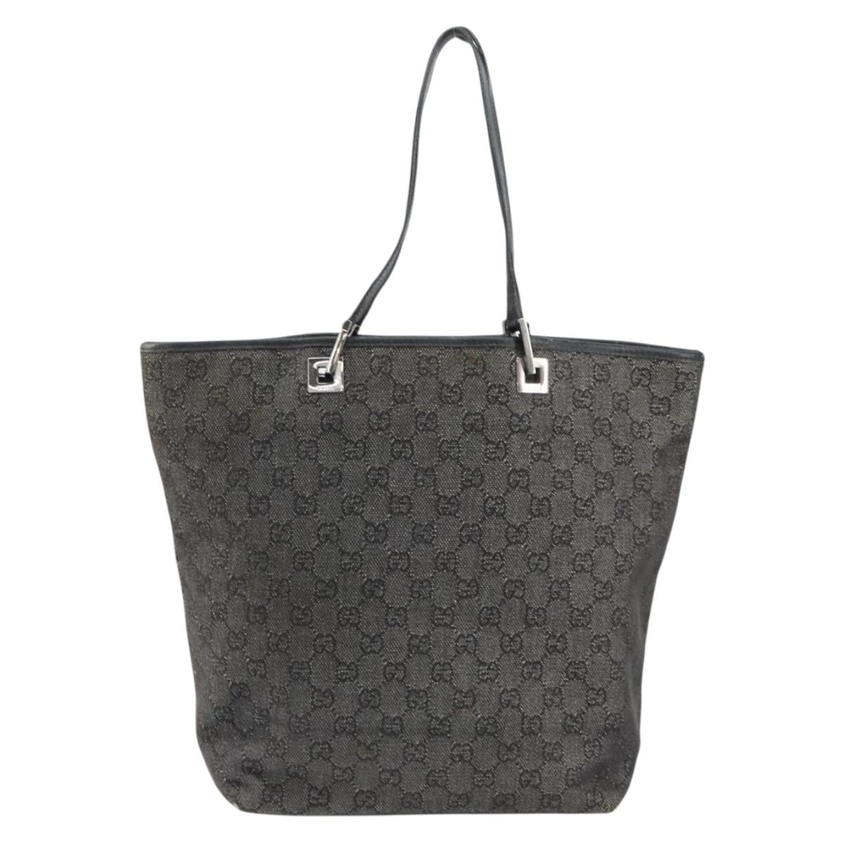 GUCCI GG Canvas Shoulder Bag Black Silver 31243 Auth 148685