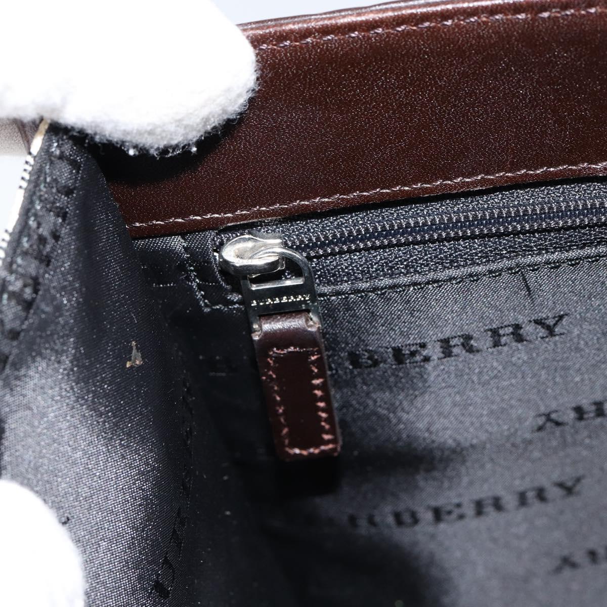 BURBERRY Nova Check Hand Bag Canvas Beige Silver Auth 148686