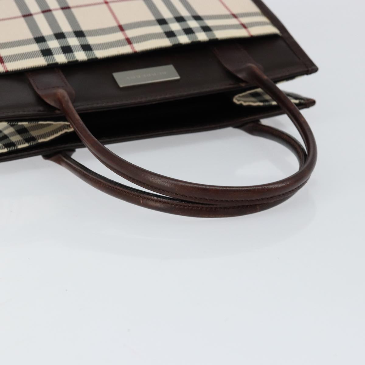 BURBERRY Nova Check Hand Bag Canvas Beige Silver Auth 148686