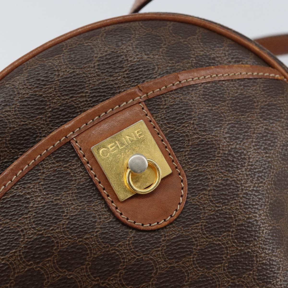 CELINE Macadam Canvas Shoulder Bag PVC Leather Brown Gold Auth 148688