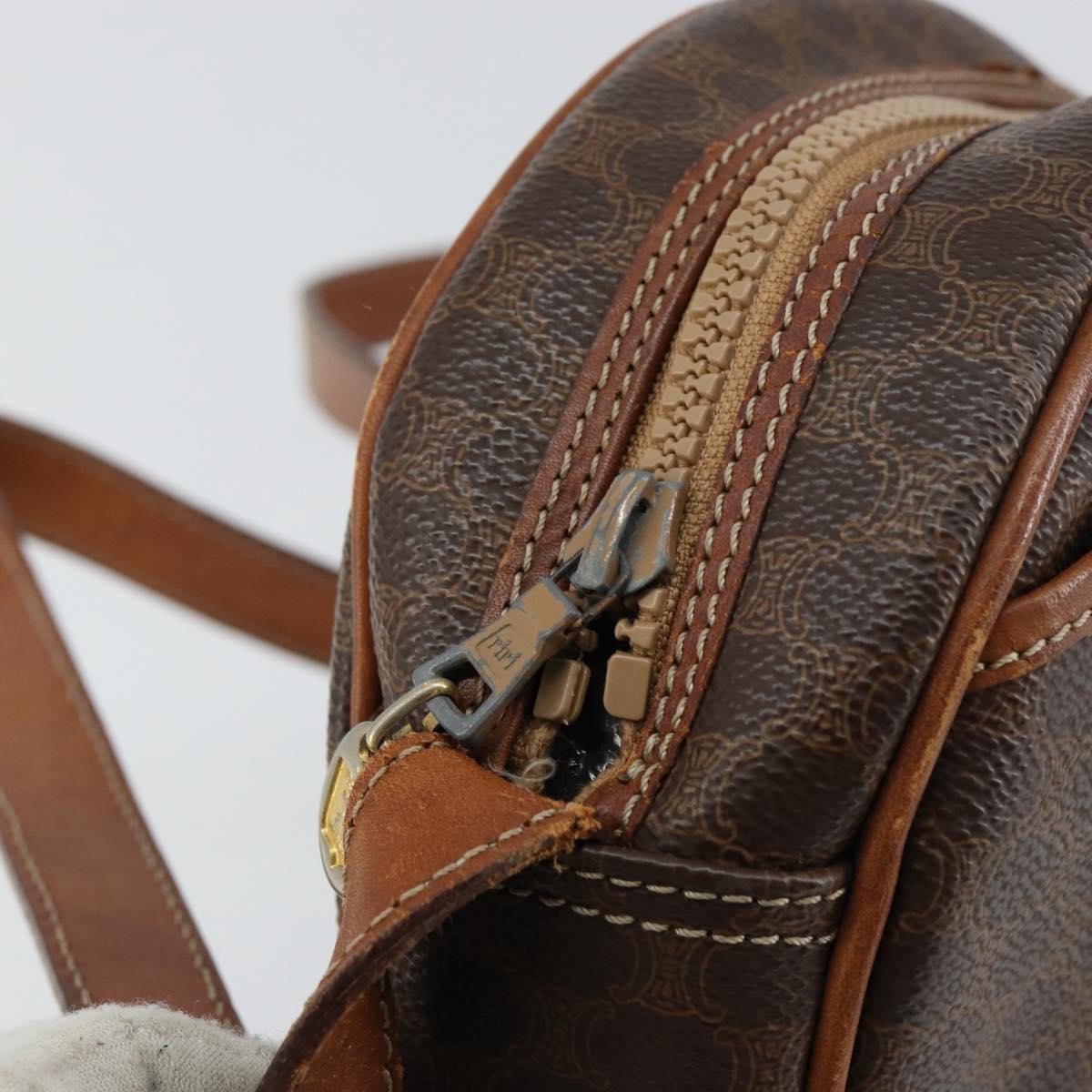 CELINE Macadam Canvas Shoulder Bag PVC Leather Brown Gold Auth 148688