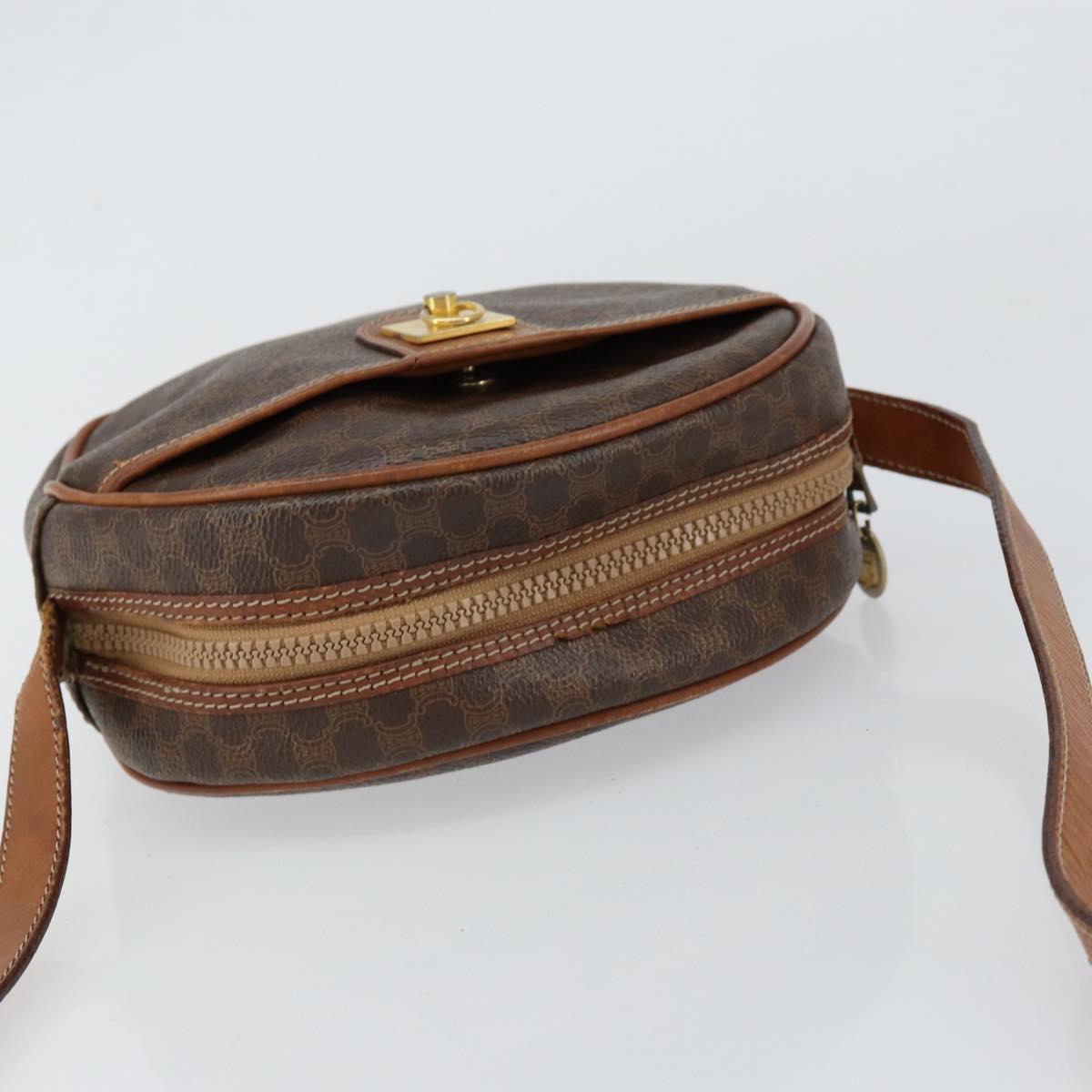 CELINE Macadam Canvas Shoulder Bag PVC Leather Brown Gold Auth 148688