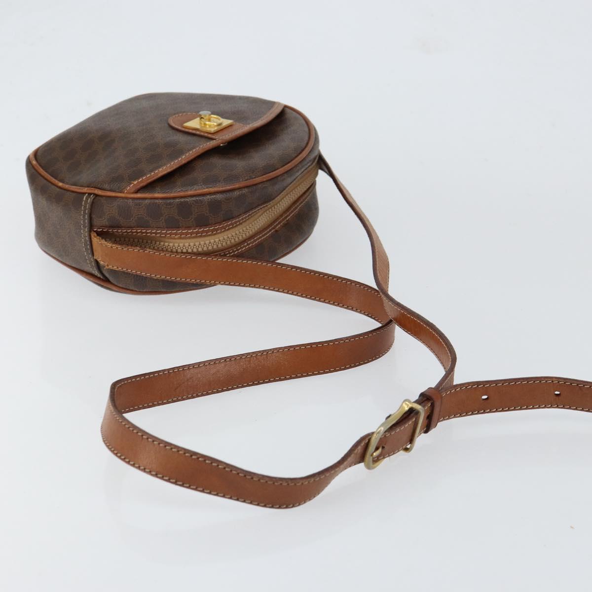 CELINE Macadam Canvas Shoulder Bag PVC Leather Brown Gold Auth 148688