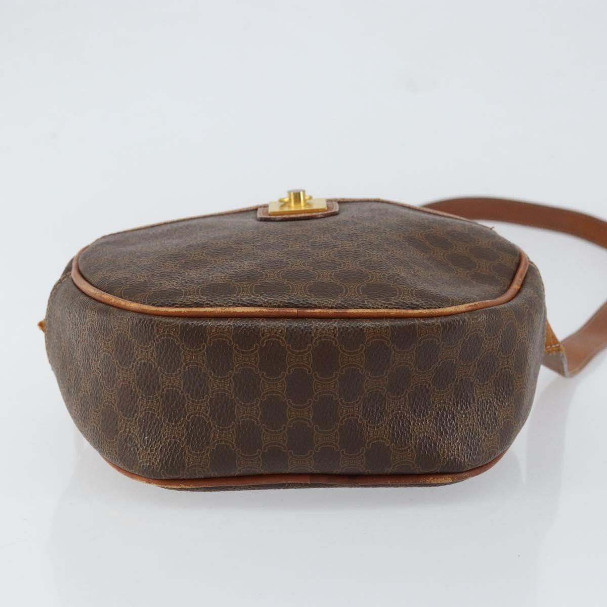 CELINE Macadam Canvas Shoulder Bag PVC Leather Brown Gold Auth 148688