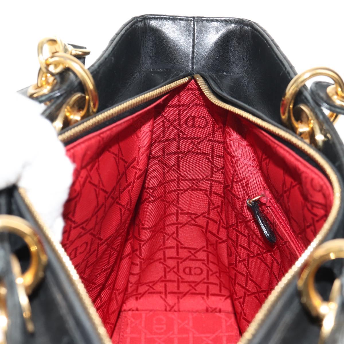Christian Dior Canage Lady Dior Hand Bag Lamb Skin 2way Black Gold Auth 148689V