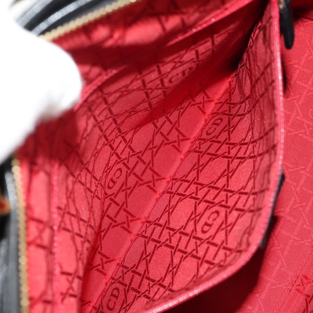 Christian Dior Canage Lady Dior Hand Bag Lamb Skin 2way Black Gold Auth 148689V