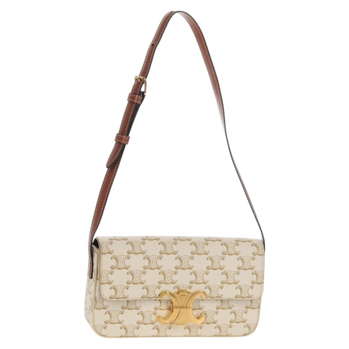 CELINE Triomphe Mini Semi Shoulder Bag PVC Brown White Auth 148690SM